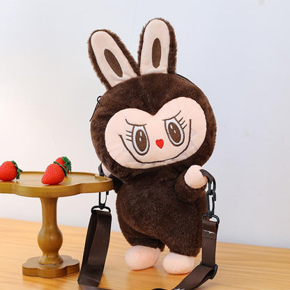 Labubu Party Rag Doll Bag Soft Girl Daily Versatile Messenger Bag Plush Rabbit Doll Bag Brown