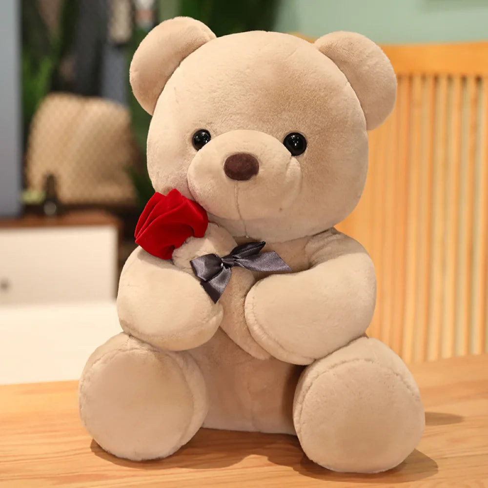 Plush Rose Teddy Bear Stuffed Toy - 45cm Brown 25cm