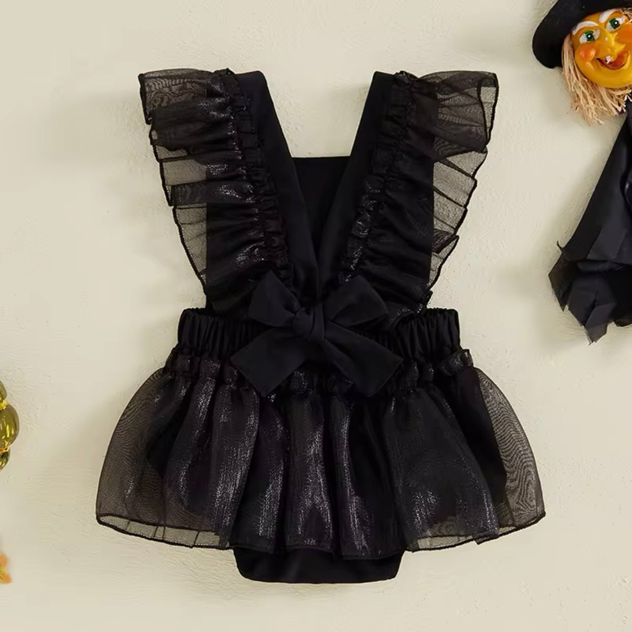 Baby Girl Skeleton Print Halloween Romper (Age 3M-18M