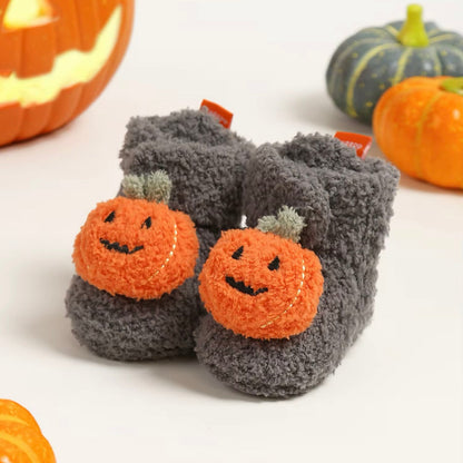 Baby Fleece Pumpkin Fluffy Halloween Booties (Age Newborn - 18M)