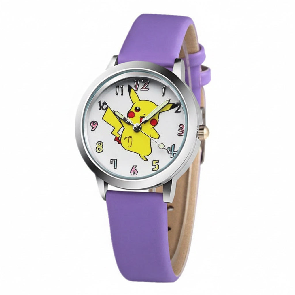 Children’s Pikachu Pokemon Leather Watch | Cartoon Pokémon Kids Clock