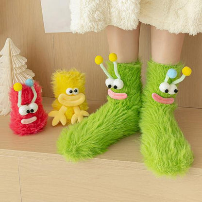 Funny Big-Eye Animal Cartoon Socks â€“ Thick Fuzzy Plush