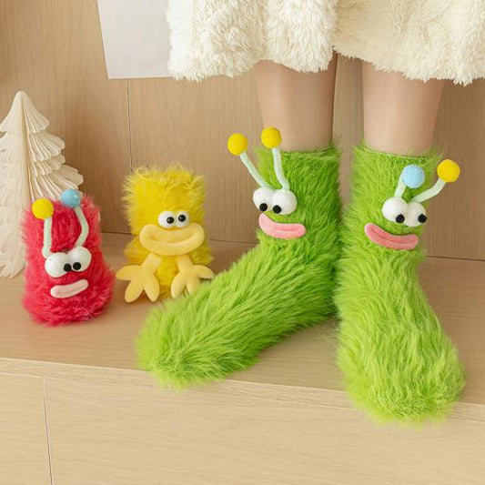 Funny Big-Eye Animal Cartoon Socks â€“ Thick Fuzzy Plush