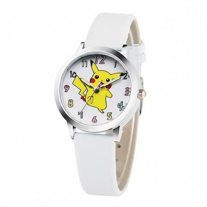 Children’s Pikachu Pokemon Leather Watch | Cartoon Pokémon Kids Clock White