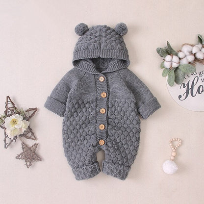Baby Girls / Boys Hooded Knitted Jumpsuit (Age 6m-24m) Gray