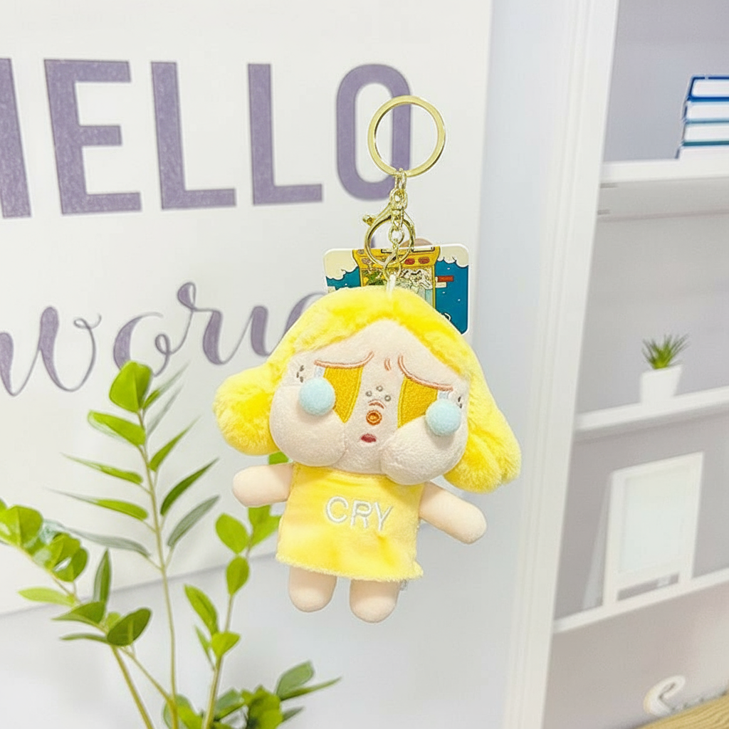 POP MART Crybaby Plush Keychain â€“ 13cm Soft Character Accessory Yellow