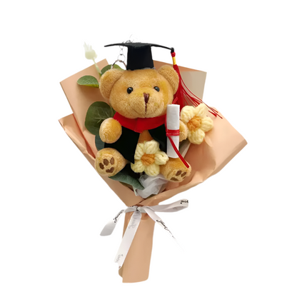 Handmade Flower Graduation Plush Teddy Bear Gift Bouquet Orange - 22cm