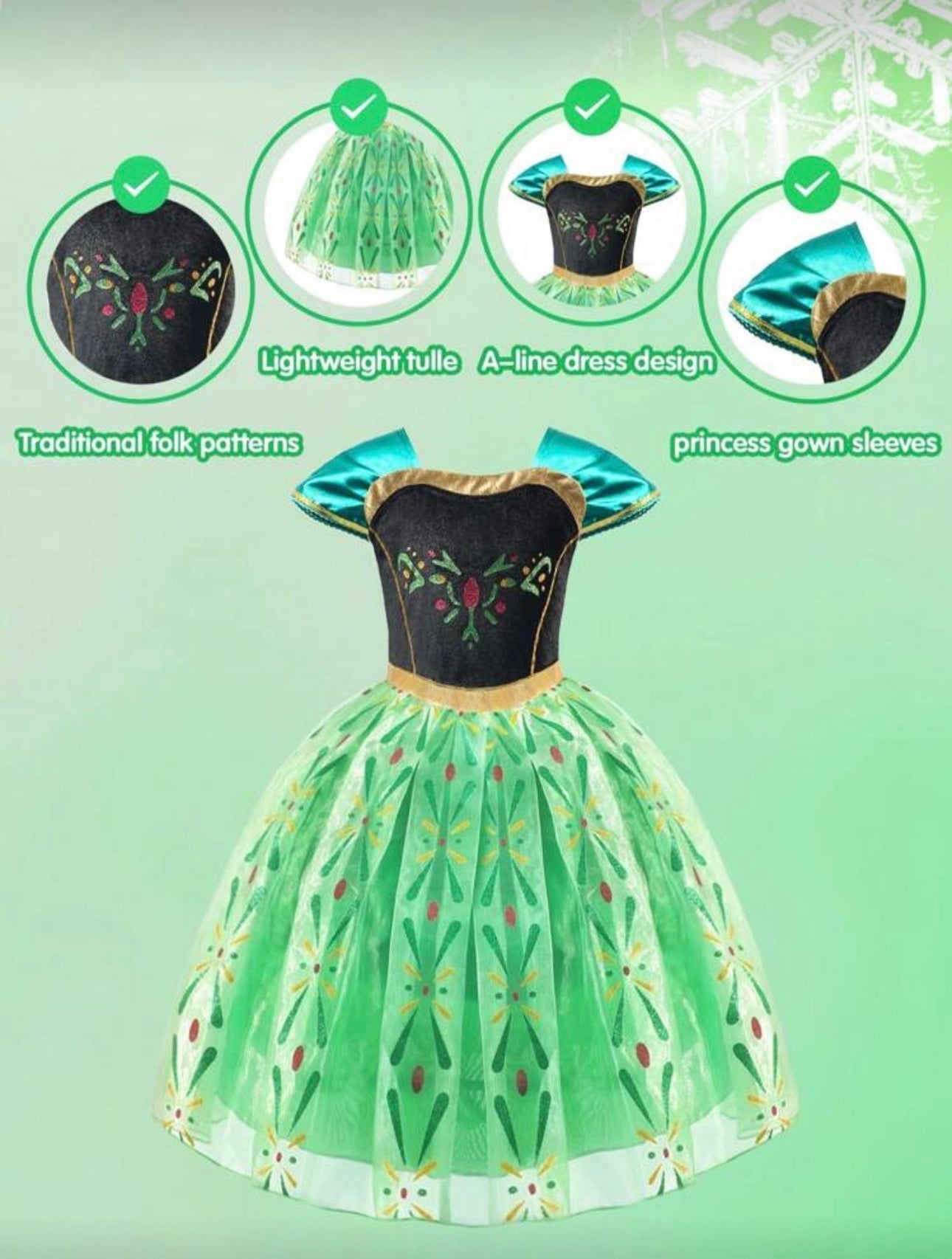 Girls Floral Print LED Princess Dress â€“ Light-Up Cosplay Outfit with Sleeves - Halloween Costume (Age 3-9 YRS)
