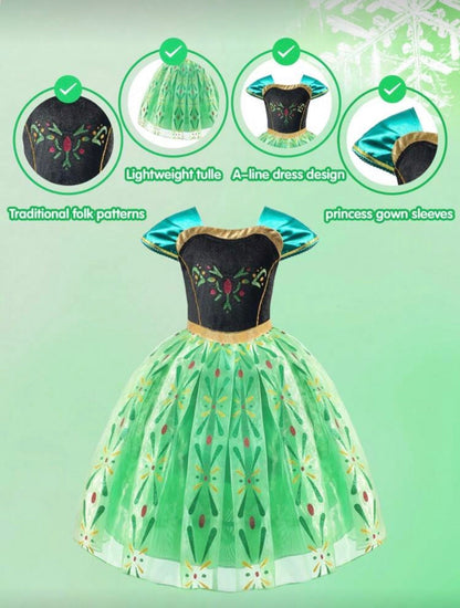 Girls Floral Print LED Princess Dress â€“ Light-Up Cosplay Outfit with Sleeves - Halloween Costume (Age 3-9 YRS)
