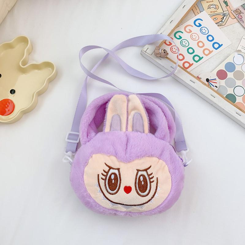 Labubu Kids Plush Crossbody Bag | Cute Mini Cartoon Shoulder Bag • Soft Plush Purse for Children Purple