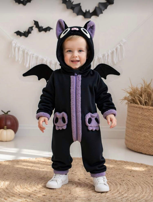 Toddler & Baby Black Cat Costume â€“ Hooded Halloween Jumpsuit with Wings (Age 3M-3 YRS) Black