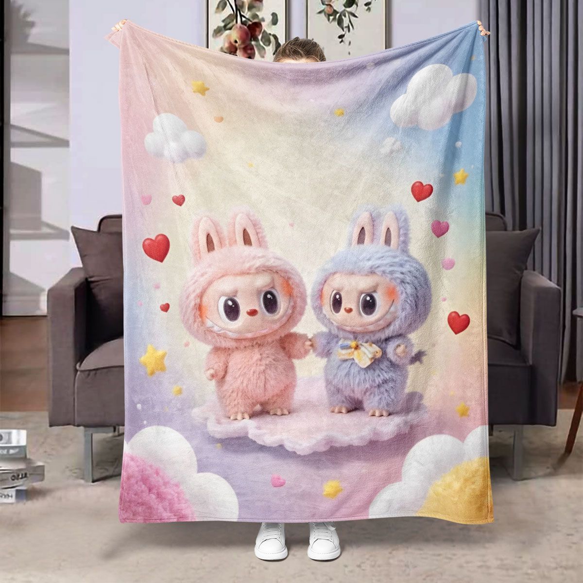 Labubu Flannel Blanket â€“ Cozy All-season Nap Throw | Soft Plushie Pairing Multicolor E