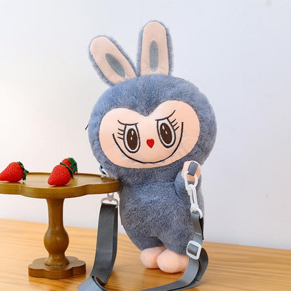 Labubu Party Rag Doll Bag Soft Girl Daily Versatile Messenger Bag Plush Rabbit Doll Bag Grey