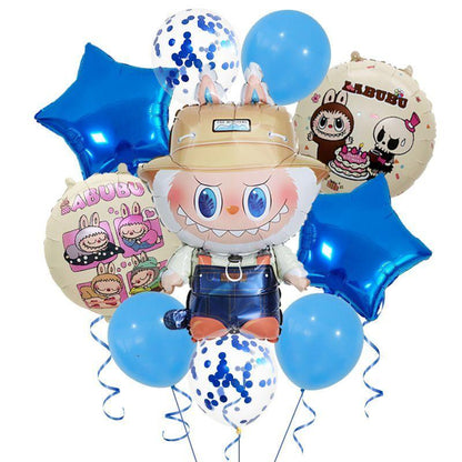 Labubu Aluminum Film Balloon Set â€“ Cartoon Birthday Party Decoration Blue