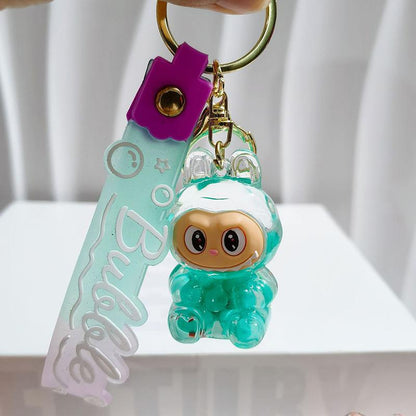 Labubu Acrylic Quicksand Keychain â€“ Glow Bubble Bead Pendant