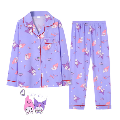 Girls/Boys Kuromi Pattern Pyjamas, (Age 5-11 YRS) E-Kuromi Set