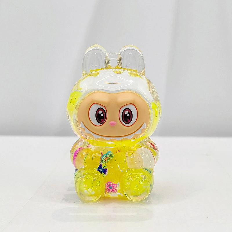 Labubu Acrylic Quicksand Keychain â€“ Glow Bubble Bead Pendant Yellow