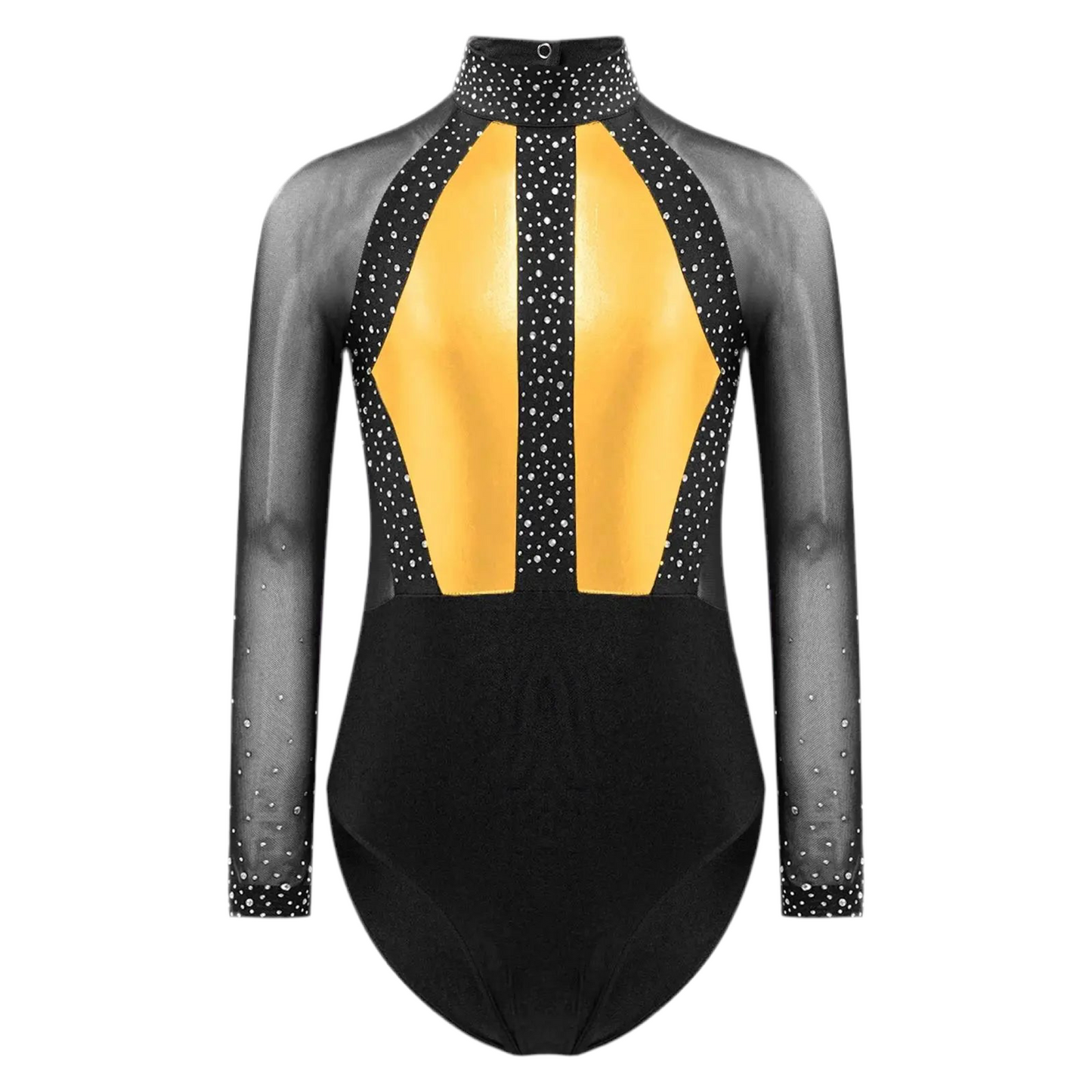 Girls Dance Performance Costume Long Sleeve Rhinestone Leotard (Age 6-16 YRS)