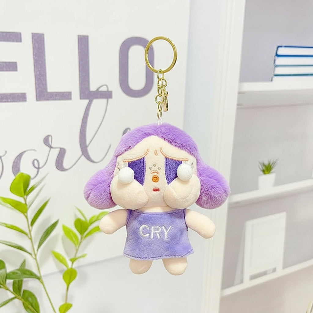 POP MART Crybaby Plush Keychain â€“ 13cm Soft Character Accessory Purple