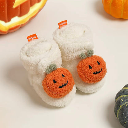 Baby Fleece Pumpkin Fluffy Halloween Booties (Age Newborn - 18M)