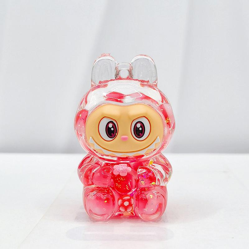 Labubu Acrylic Quicksand Keychain â€“ Glow Bubble Bead Pendant Red