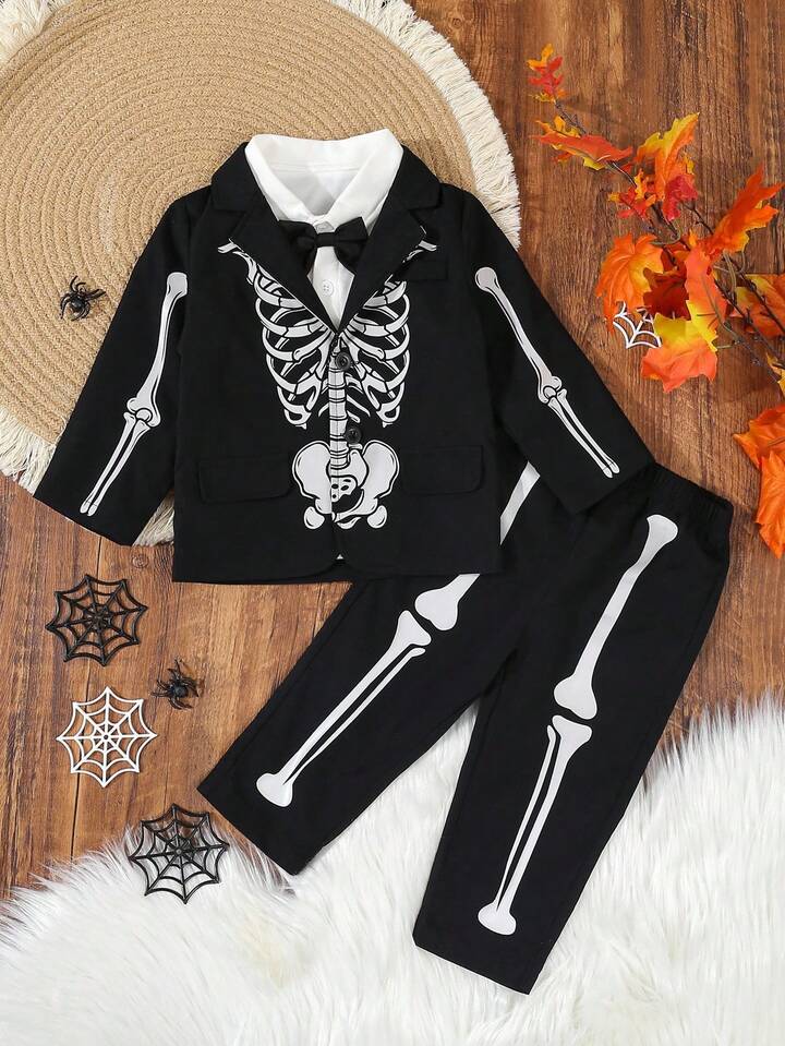 Baby/Toddler Glow-in-the-Dark Skeleton Gentleman â€“ 2pc Halloween Blazer & Pants Set (Age 6M-3 YRS)