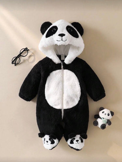 Baby Panda Halloween Costume Outfit Set â€“ Plush Long Sleeve Jumpsuit & 3D Embroidered Hat | Age Newborn - 9M