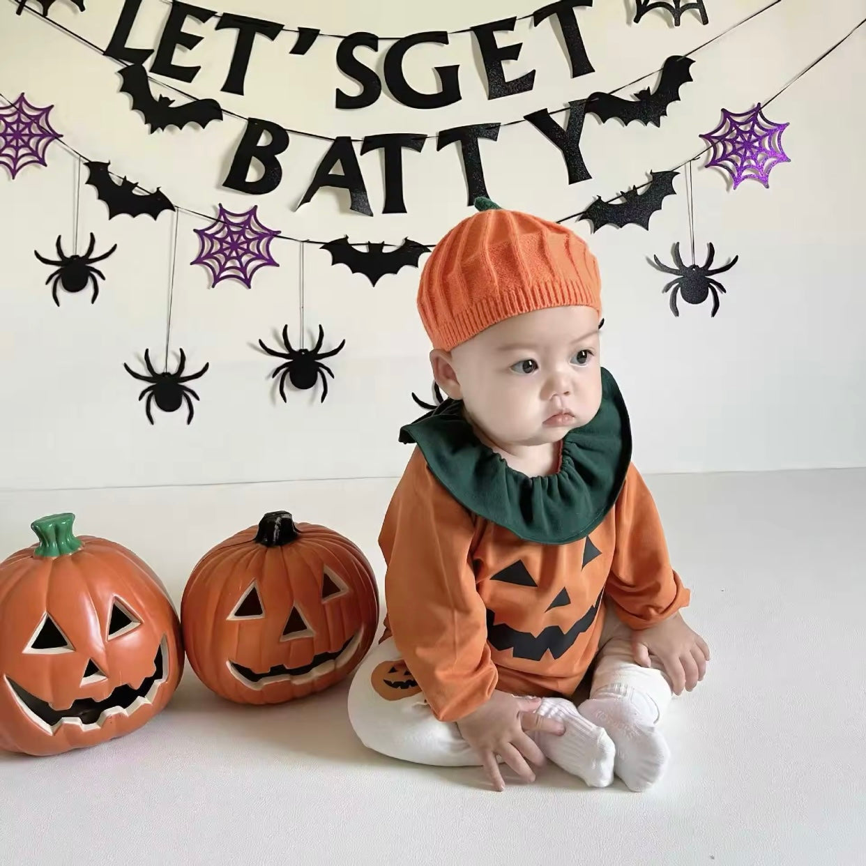 Baby Orange Pumpkin Romper & Tights (Age Newborn - 24M)