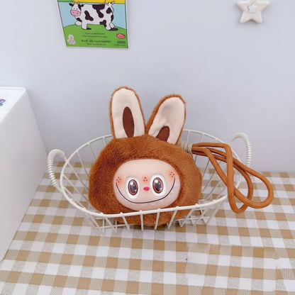 Labubu Plush Wallet Keychain Pendant | Mini Zipper Pouch • Cute Hanging Decoration • Bag & Key Accessory Brown