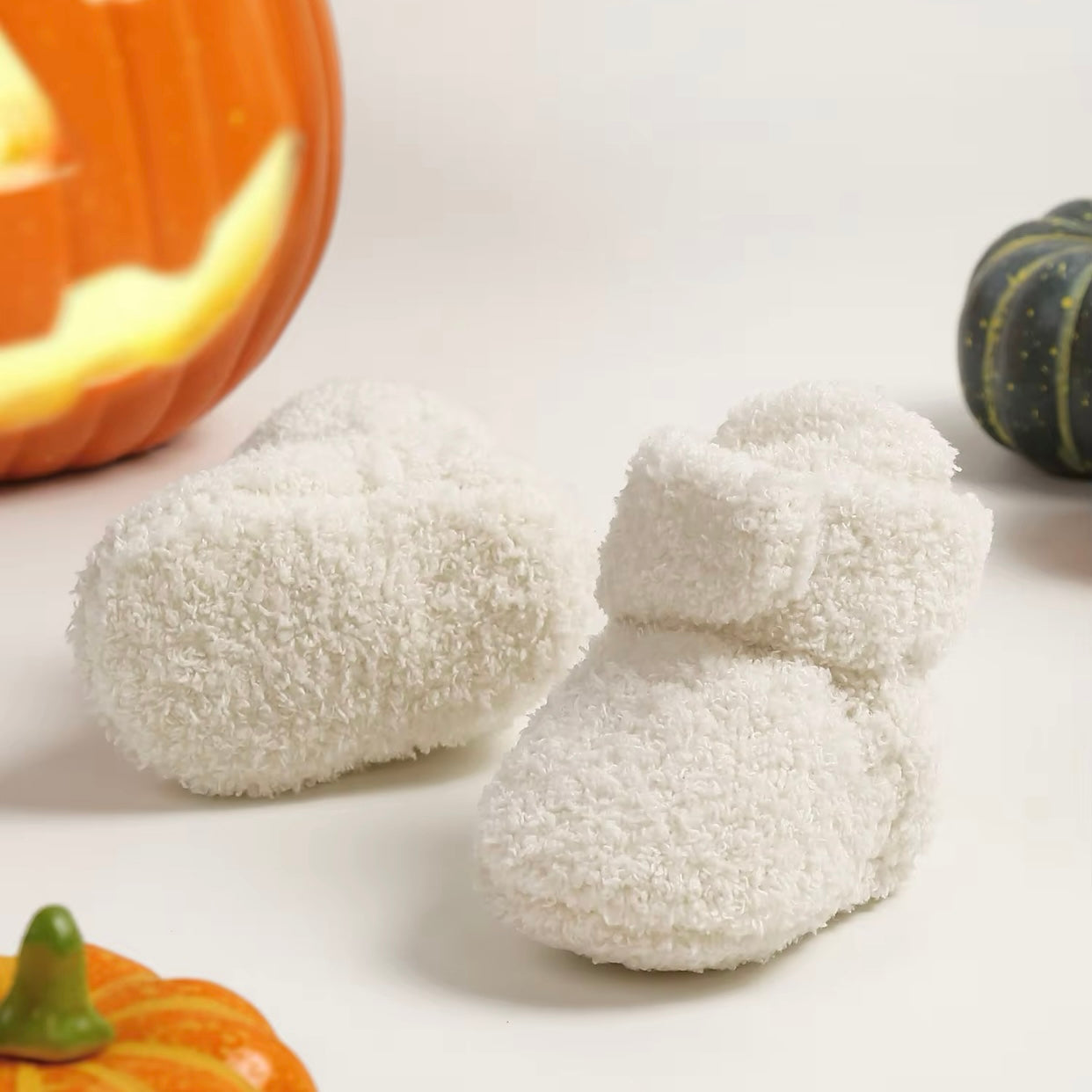 Baby Fleece Pumpkin Fluffy Halloween Booties (Age Newborn - 18M)