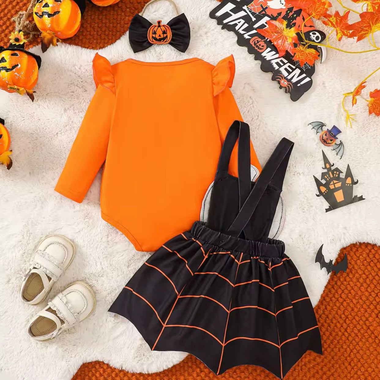 Baby Girls Pumpkin Bodysuit & Dress Halloween Costume (Age Newborn - 18M)