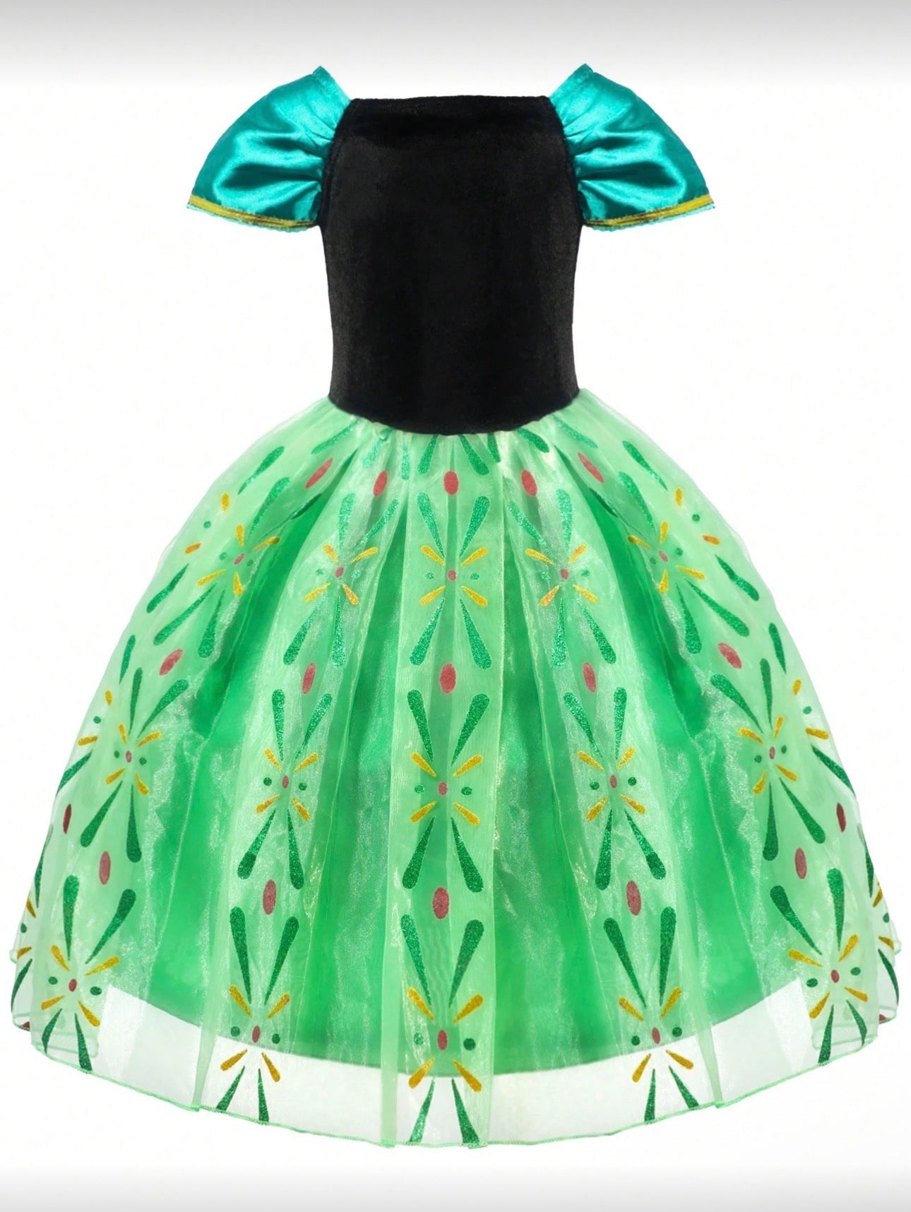 Girls Floral Print LED Princess Dress â€“ Light-Up Cosplay Outfit with Sleeves - Halloween Costume (Age 3-9 YRS)
