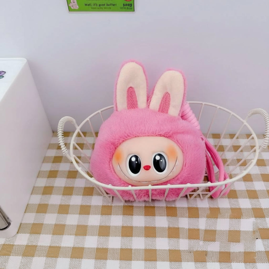Labubu Plush Wallet Keychain Pendant | Mini Zipper Pouch • Cute Hanging Decoration • Bag & Key Accessory Hot Pink