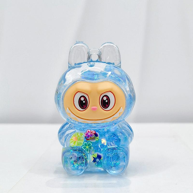 Labubu Acrylic Quicksand Keychain â€“ Glow Bubble Bead Pendant Blue