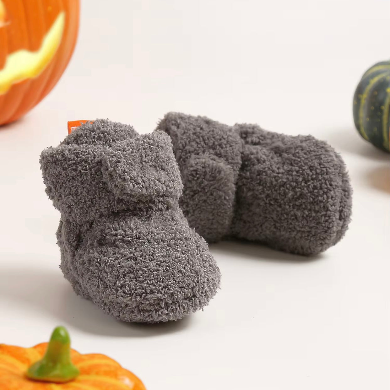 Baby Fleece Pumpkin Fluffy Halloween Booties (Age Newborn - 18M)
