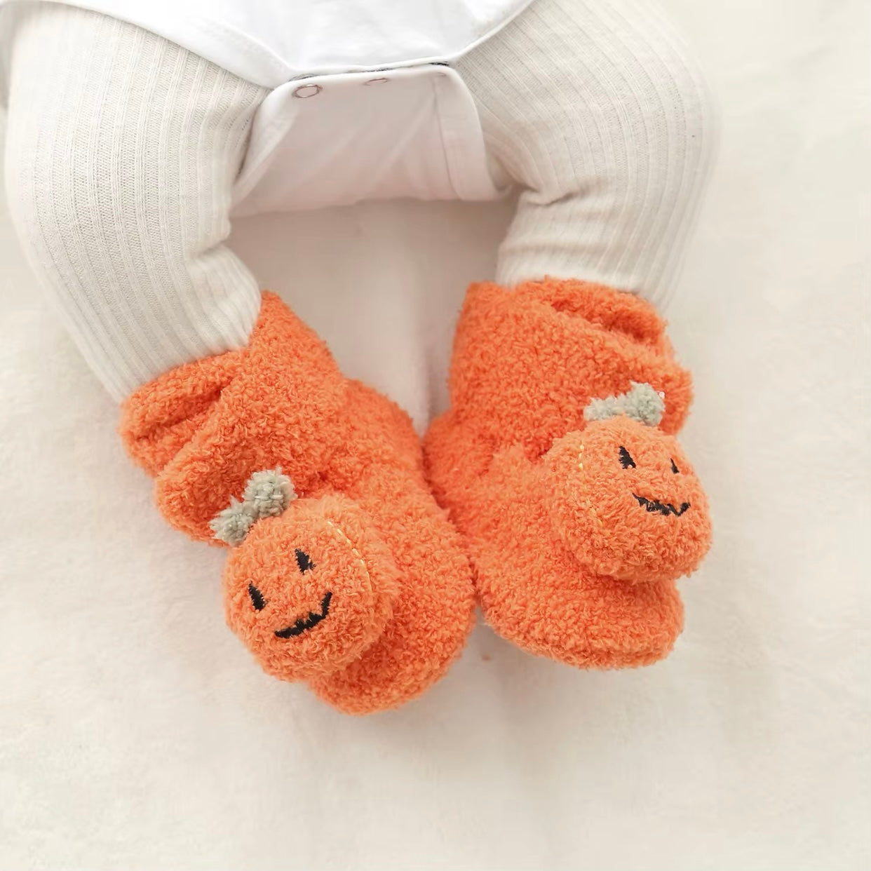 Baby Fleece Pumpkin Fluffy Halloween Booties (Age Newborn - 18M)