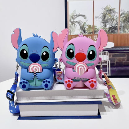 Stitch & Angel Silicone Wallet â€“ Kidsâ€™ Crossbody Coin Purse | Waterproof Character Bag