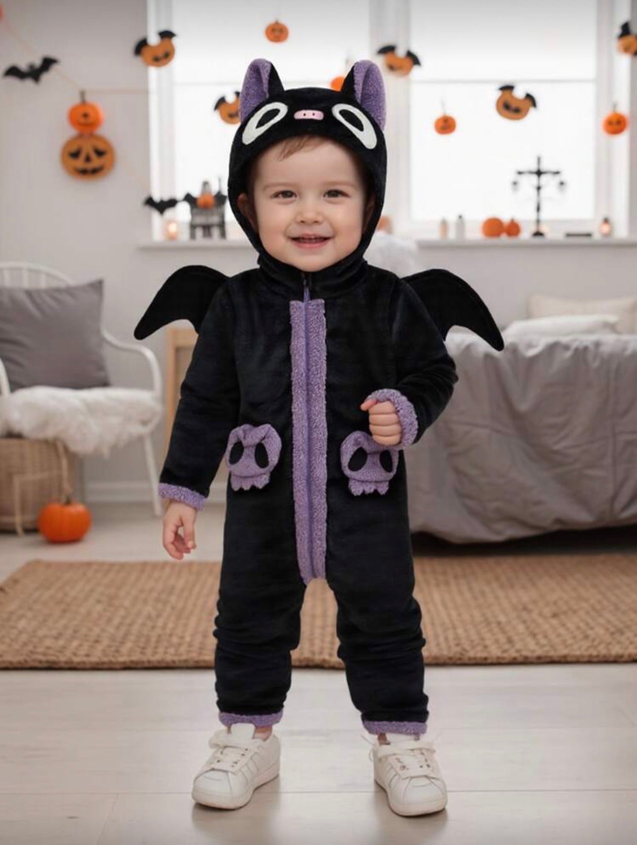 Toddler & Baby Black Cat Costume â€“ Hooded Halloween Jumpsuit with Wings (Age 3M-3 YRS)