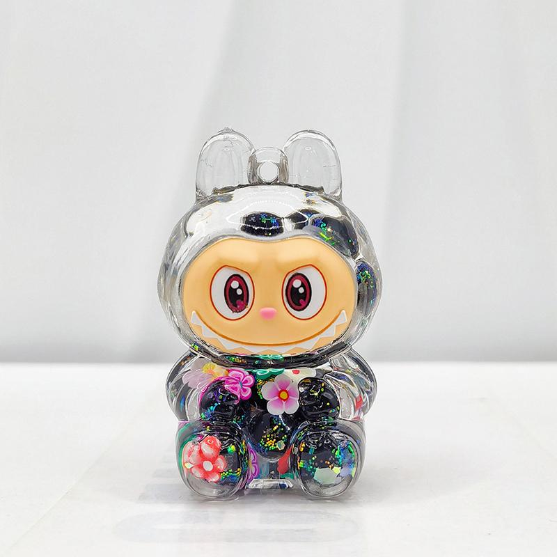 Labubu Acrylic Quicksand Keychain â€“ Glow Bubble Bead Pendant Black