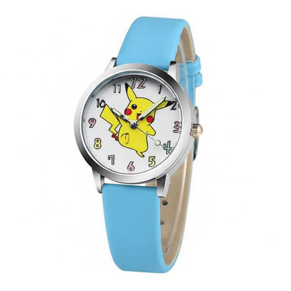 Children’s Pikachu Pokemon Leather Watch | Cartoon Pokémon Kids Clock Blue