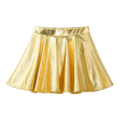 Girls Metallic Flared Pleated A-Line Mini Skater Skirt (Age 6-14 YRS)