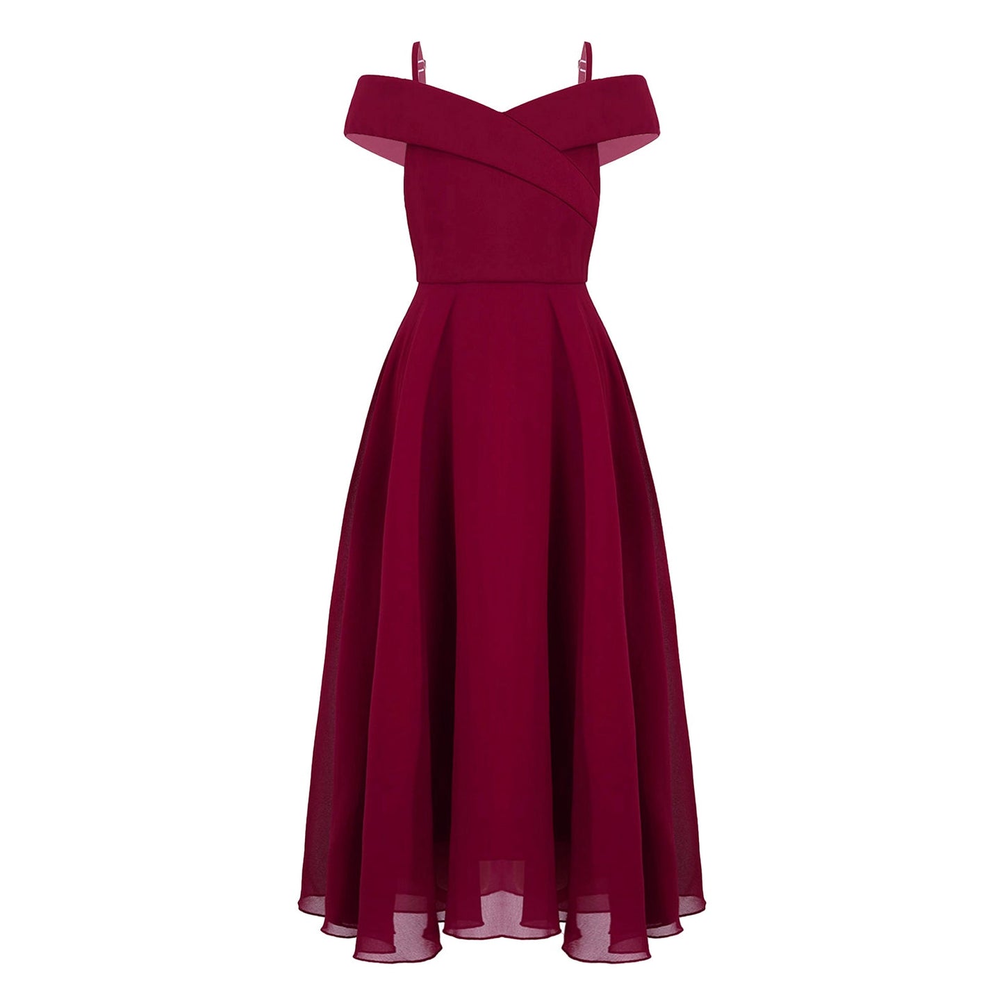 Girls Chiffon Off-the-Shoulder Adjustable A-Line Dress (Age 4-16 YRS)