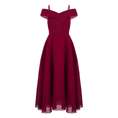 Girls Chiffon Off-the-Shoulder Adjustable A-Line Dress (Age 4-16 YRS)