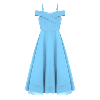 Girls Chiffon Off-the-Shoulder Adjustable A-Line Dress (Age 4-16 YRS)