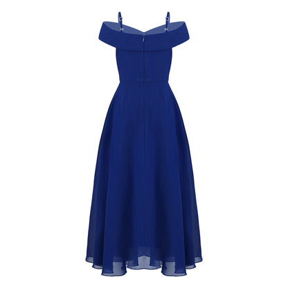 Girls Chiffon Off-the-Shoulder Adjustable A-Line Dress (Age 4-16 YRS)