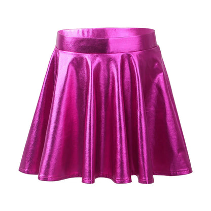 Girls Metallic Flared Pleated A-Line Mini Skater Skirt (Age 6-14 YRS)