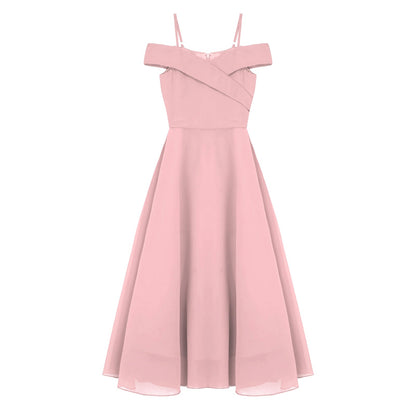 Girls Chiffon Off-the-Shoulder Adjustable A-Line Dress (Age 4-16 YRS)