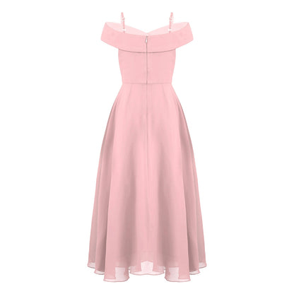 Girls Chiffon Off-the-Shoulder Adjustable A-Line Dress (Age 4-16 YRS)