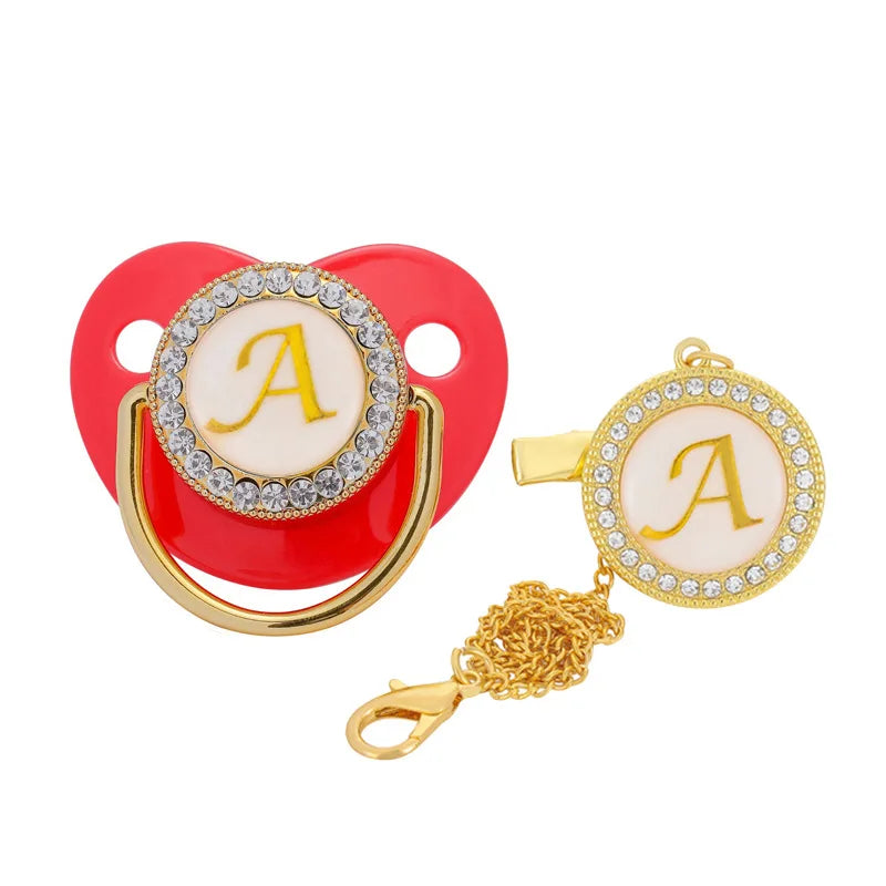 Personalised Baby Pacifier Clips Luxury Gold Bling Dummy
