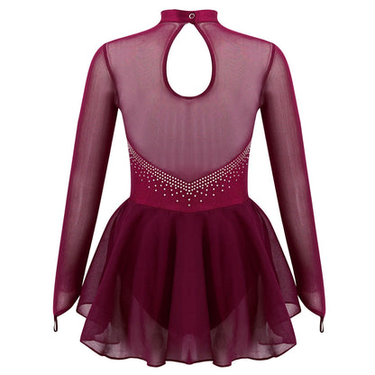 Girls Long Mesh Sleeve Rhinestone Embellished Leotard (Age 6-14YRS)